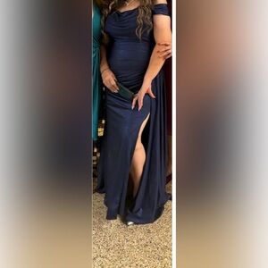 Elegant Navy Blue Off-Shoulder Dress